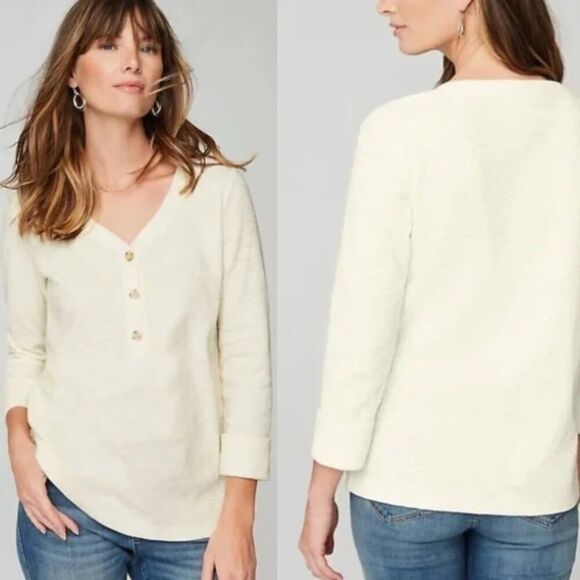 J. Jill Yellow Soft Knit Henley 3/4 Sleeves Sweatshirt, Medium Petite - Picture 1 of 8